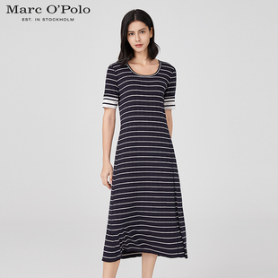 Marc O'Polo/MOP黑白条纹短袖气质长裙女裙子圆领针织连衣裙