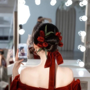 新娘敬酒服头饰女红色，订婚礼服结婚发饰品，中式秀禾2023郁金香