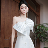 白色小晚礼服洋装法式高级高定短款主持订婚平时可穿宴会连衣裙女