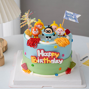 网红蛋仔熊蛋糕装饰摆件，儿童男孩生日，ins风生日甜品台烘焙用品