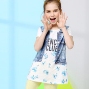 铅笔俱乐部女童夏季t恤衫儿童短袖衫，印花女孩长版上衣162002