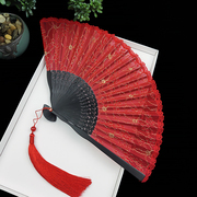 蕾丝扇子折扇中国风大红色黑色，折叠花边女式扇子，工艺舞蹈扇鞠婧祎