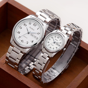 佰镀时进口机芯钢带情侣手表实用大数字星期日历手表石英表一对
