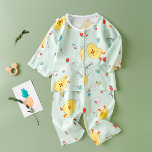 童装夏季1-4岁宝宝绵绸套装，婴幼儿棉绸2睡衣，开衫薄款空调服人造棉