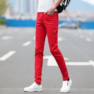 红色裤子男士牛仔裤个性发型师长裤潮流薄款男裤舞蹈婚礼纯色裤子