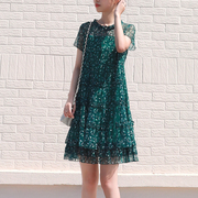 时尚连衣裙女夏装品牌时髦2023雪纺气质小个子花色娃娃衫短袖裙子