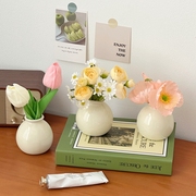 ins风奶油陶瓷小花瓶干花假花套装玄关卧室客厅办公桌面装饰摆件