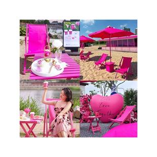 沙滩椅遮阳伞网红款玫粉色户外沙滩躺椅防晒遮阳伞全玫红休闲躺椅
