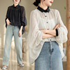 夏季韩版长袖波点减龄慵懒风衬衫外套设计感宽松薄款防晒衫上衣女