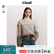 Eland衣恋圆领毛衣女宽松加厚朦胧感针织衫套头衫秋冬