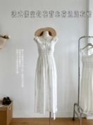 ashenonline清迈花园裙子，夏季少女甜镂空纯棉方领长款白色连衣裙