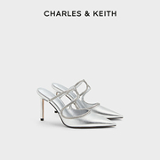 CHARLES&KEITH24春CK1-60280428尖头细高跟包头穆勒拖鞋外传