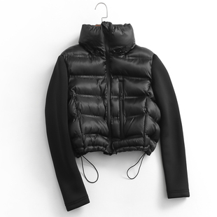 g241纯色立领黑色拼接拉链外套，短款小个子冬季长袖女棉衣棉服