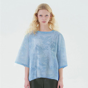 原创设计Lou de Nannan夏季淡蓝色宽松半袖针织提花针织罩衫+内搭