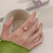 花朵珍珠装饰食指戒指女小众，设计高级感轻奢闺蜜，时尚个性开口指环