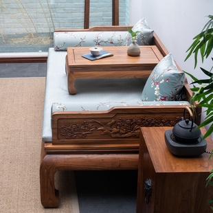 新中式实木罗汉床小户型明清罗汉榻床榻，榫卯榆木沙发简约客厅家具