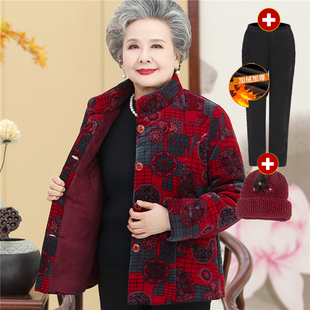奶奶棉袄加绒加厚80岁老年人，冬装女妈妈棉服，大码外套老人保暖棉衣