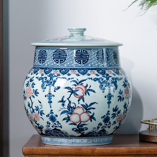 景德镇手绘青花瓷茶叶陶瓷器，普洱储存罐缸，家用密封罐特大号