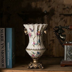 美式简约乡村复古陶瓷花瓶创意家居摆件装饰品欧式出口迪拜花器