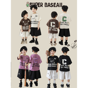 幼悠男童夏季棒球高手短袖圆领t恤字母印花宽松休闲儿童上衣