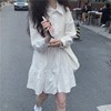 白色连衣裙女春夏韩版温柔小个子娃娃裙设计感拼接长袖A字衬衫裙