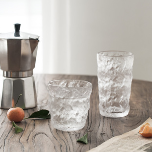 日本同款荒系列石纹玻璃杯子洋酒杯水茶杯家用冰岩纹磨砂日式刻花
