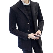 冬季风衣男短款修身韩版潮流加绒加厚毛呢外套男潮牌英伦呢子大衣