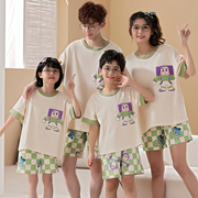 亲子睡衣一家三口装夏季纯棉短袖卡通，恐龙儿童家居服x母女家庭套