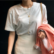 白色t恤女夏季棉质短袖，宽松纯白t桖不透纯色基础，款上衣内搭打底衫