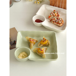 方形饺子盘餐具带醋碟虾盘陶瓷，菜盘分格早餐，盘子高级感饺子碗碟子