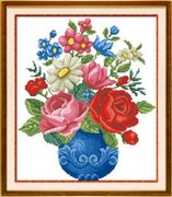 蒙娜丽莎精准印花蓝瓶玫瑰花蓝色花瓶十字绣现代简约客厅卧室挂画