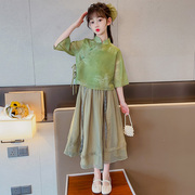 女童汉服套装裙2024夏装中国风唐装旗袍，改良小女孩时尚复古裙