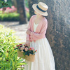 细润如脂文艺粉色蕾丝，花边针织衫白色，v领吊带裙女春夏季套装