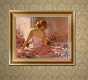 现代手绘欧式家居油画卧室玄关，装饰挂画人物定制(粉色的睡衣)