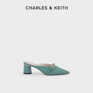 charles&keith春夏女鞋，ck1-60920272金属装饰尖头高跟穆勒鞋拖鞋