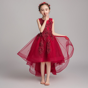 公主裙女童生日红色小女孩花童主持人礼服儿童钢琴演出服表演夏季