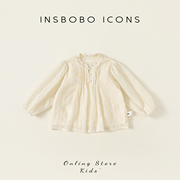 INSbobo女童衬衣2024气质蕾丝小女孩洋气衬衫简约纯色娃娃衫