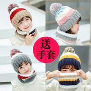 儿童帽子冬季女童加绒加厚护耳保暖男童宝宝毛线针织帽围脖两件套