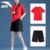 安踏运动套装女生夏季速干红色跑步服女装短袖短裤两件套