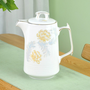 陶瓷凉水壶耐高温家用大容量，1.5升骨瓷器泡茶开水壶金边中式大号