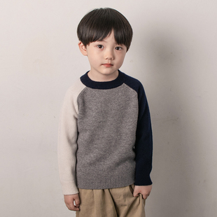 爱斯可瑞儿童毛衣男童男孩100%羊毛衫中大童套头秋冬款韩版打底衫