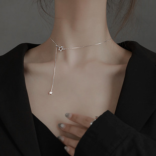 星星抽拉电镀s925纯银项链，女小众设计感2023年流苏锁骨链
