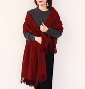 重磅羊绒羊毛混纺 出口意大利 红色豹纹经典复古围巾秋冬女大披肩