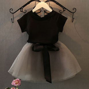 女童短袖+纱裙套装夏装2023韩版儿童t恤半身短裙两件套装