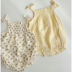 韩系夏季婴儿衣服薄款吊带，包屁衣洋气婴童宝宝，碎花连体衣夏装外穿