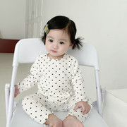 女童春秋家居服分体套装韩版婴儿可爱波点针织棉长袖长裤宝宝睡衣