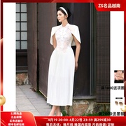 zs名品越南设计师roseedematin斗篷，领高腰压褶优雅气质长裙