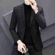 西服外套男士韩版修身潮流，两粒扣单西男装，春秋黑色休闲小西装