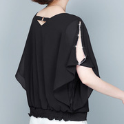 雪纺衫短袖2024镂空夏装小衫女高档洋气蝙蝠袖，上衣蕾丝衫雪纺衫