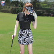 夏zg6高尔夫女装球服装，女时尚运动球衣短袖，黑色显瘦上衣花色裤裙